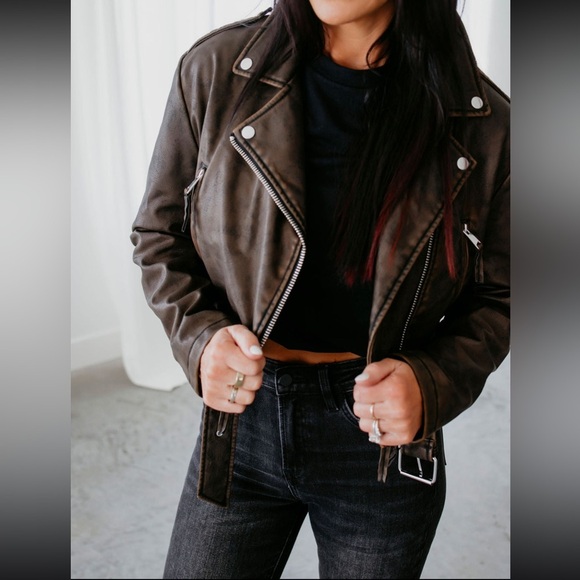 Lily & Lottie Akira Moto Jacket Asymmetrical Zip Front Closure Brown Size S - Picture 2 of 11